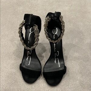 Oscar de la renta Black Crystal-Ankle Strap Heels